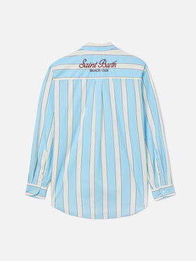 Camicia Brigitte in cotone a righe azzurre con ricamo Sport Club