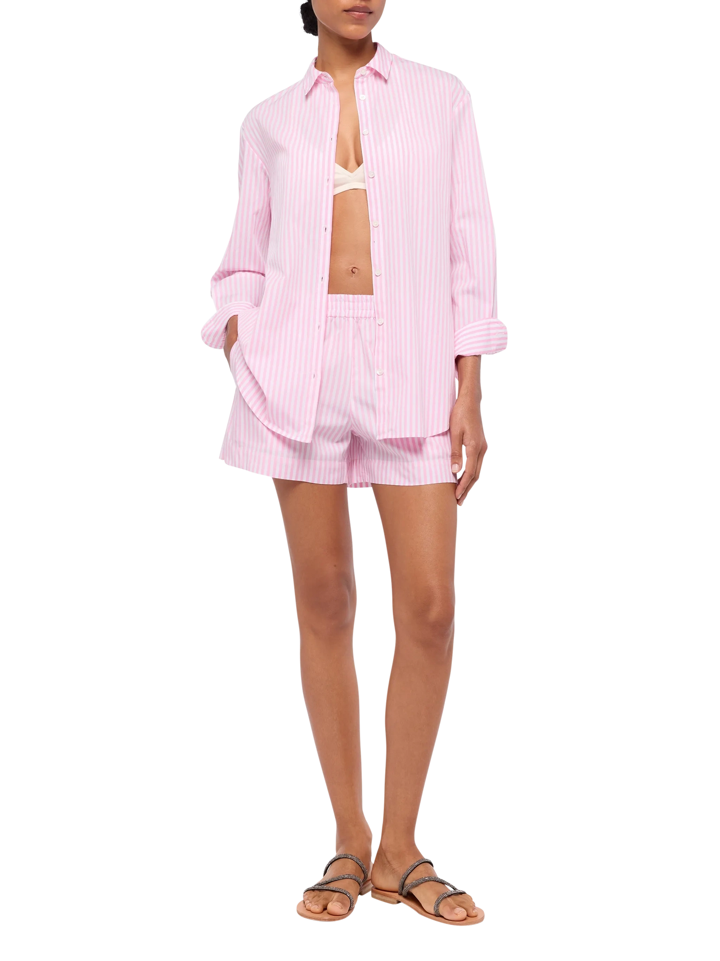 Brigitte striped-print cotton shirt with Saint Barth beach club embroidery - MC2 Saint Barth