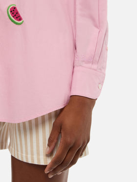 Brigitte striped-print cotton shirt with Miami habituè embroidery