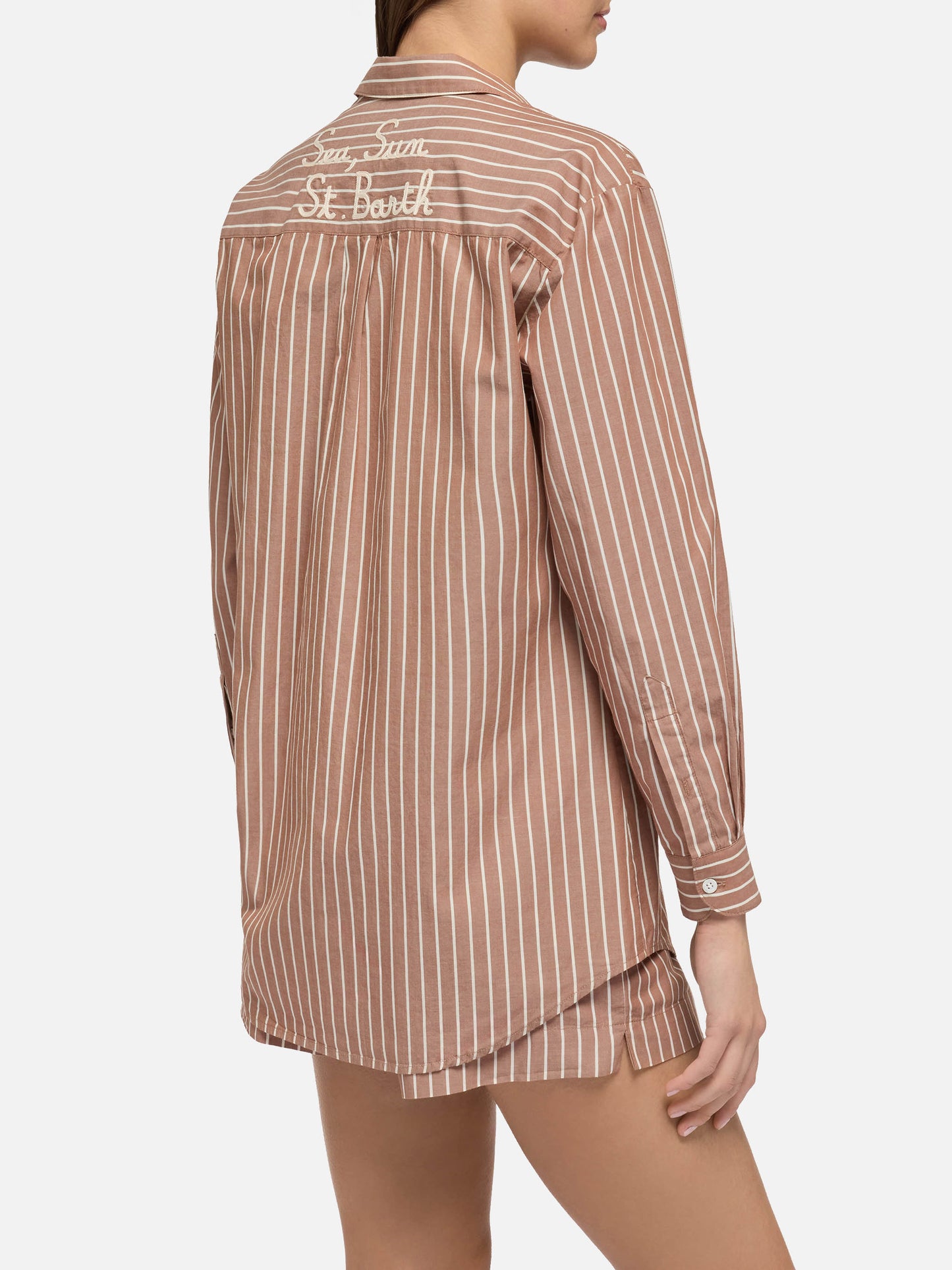 Brigitte striped-print cotton shirt with Saint Barth beach club embroidery - MC2 Saint Barth