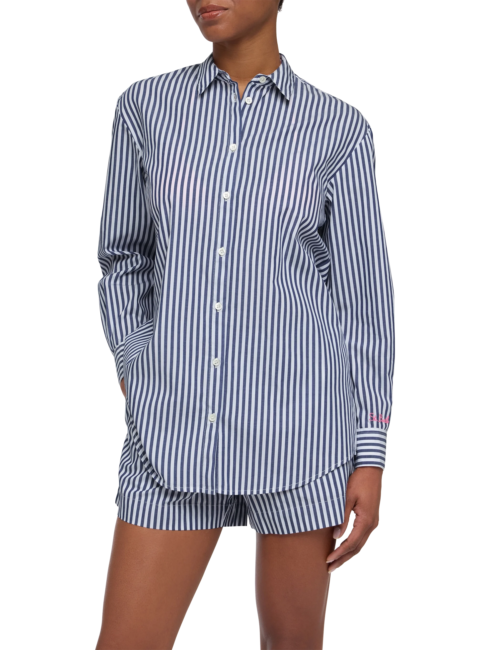 Brigitte striped-print cotton shirt with Saint Barth beach club embroidery - MC2 Saint Barth
