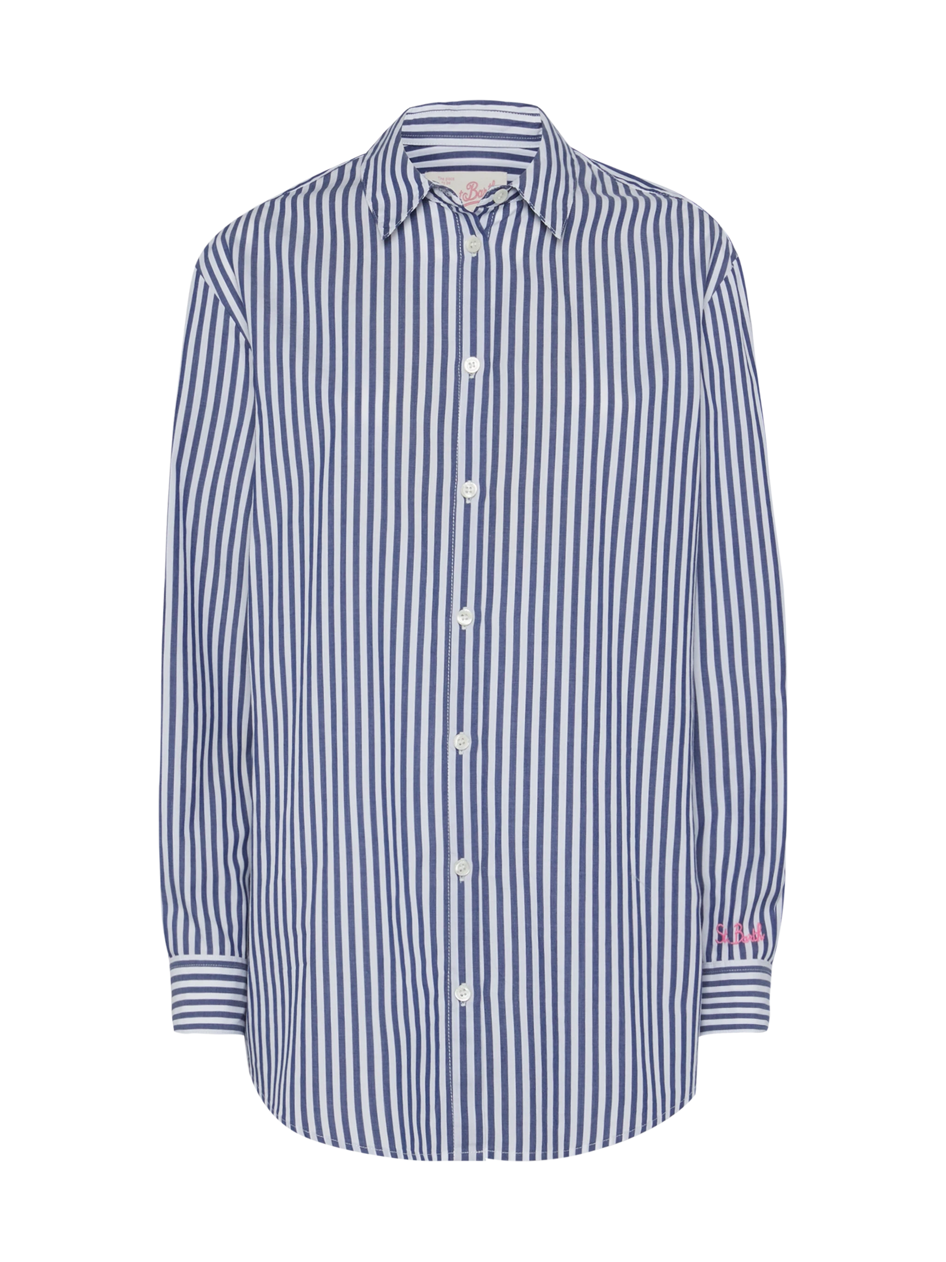 Brigitte striped-print cotton shirt with Saint Barth beach club embroidery - MC2 Saint Barth
