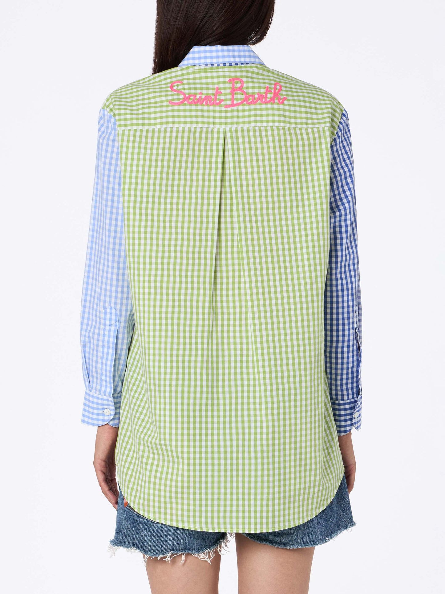 Woman cotton shirt Brigitte with multicolor vichy print and Saint Barth embroidery - MC2 Saint Barth