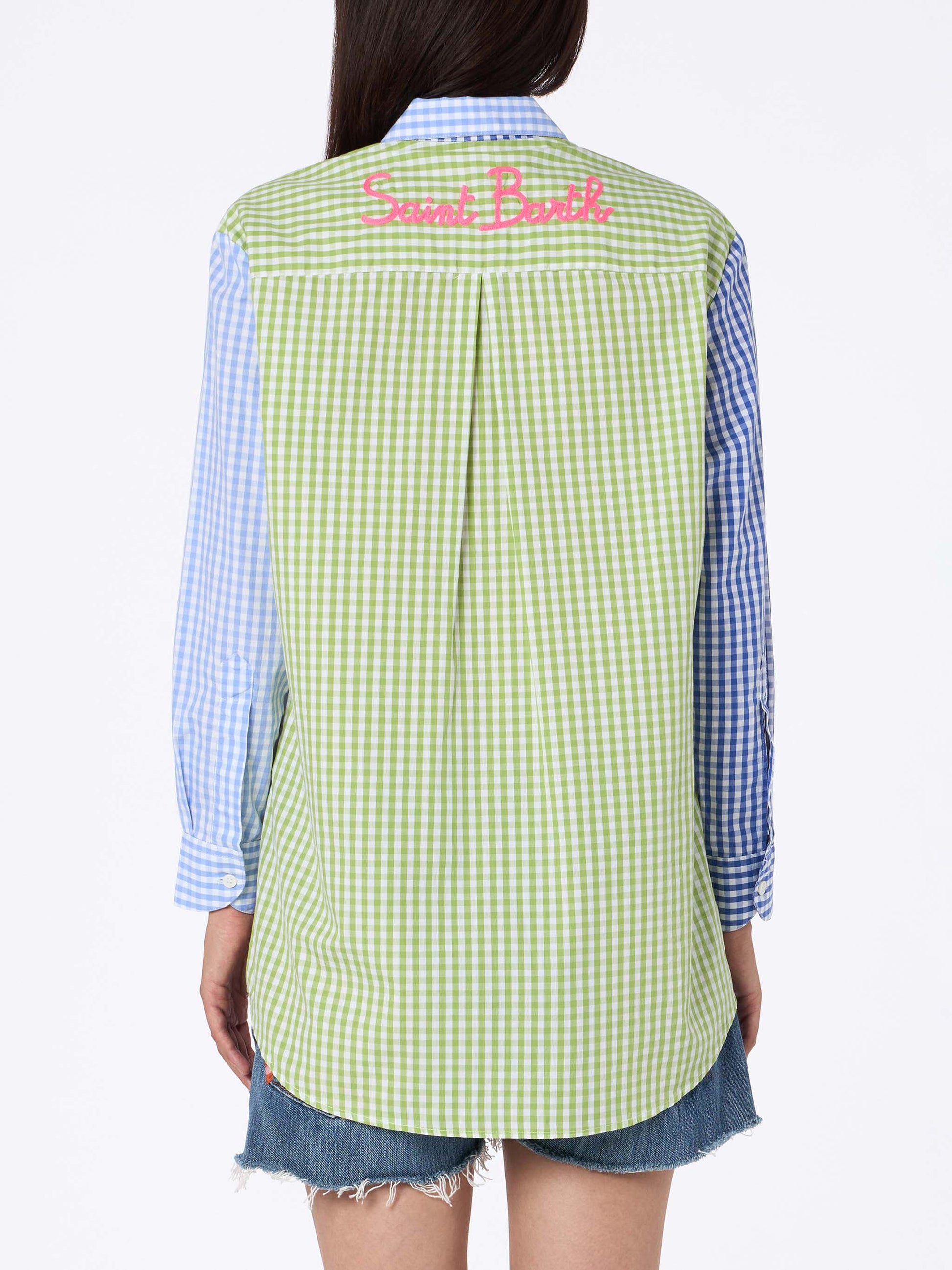 Woman cotton shirt Brigitte with multicolor vichy print and Saint Barth embroidery - MC2 Saint Barth