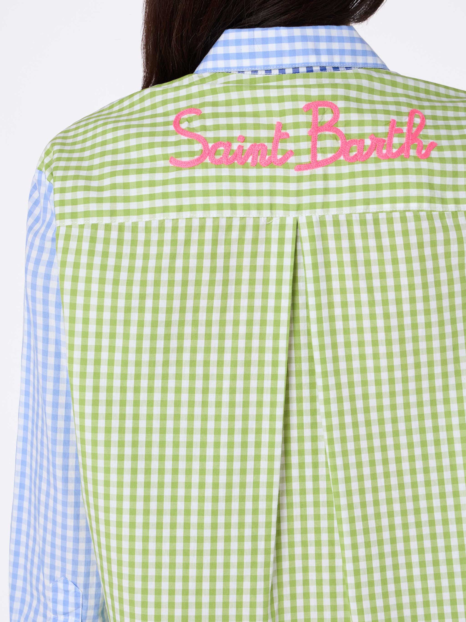 Woman cotton shirt Brigitte with multicolor vichy print and Saint Barth embroidery - MC2 Saint Barth