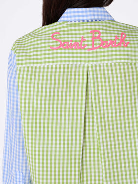Woman cotton shirt Brigitte with multicolor vichy print and Saint Barth embroidery - MC2 Saint Barth