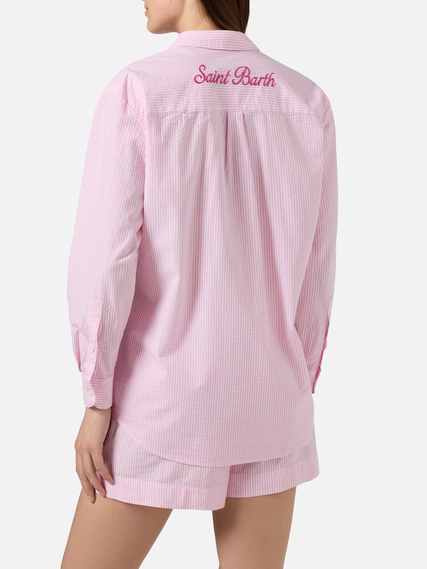 Camicia Brigitte in seersucker a righe rosa