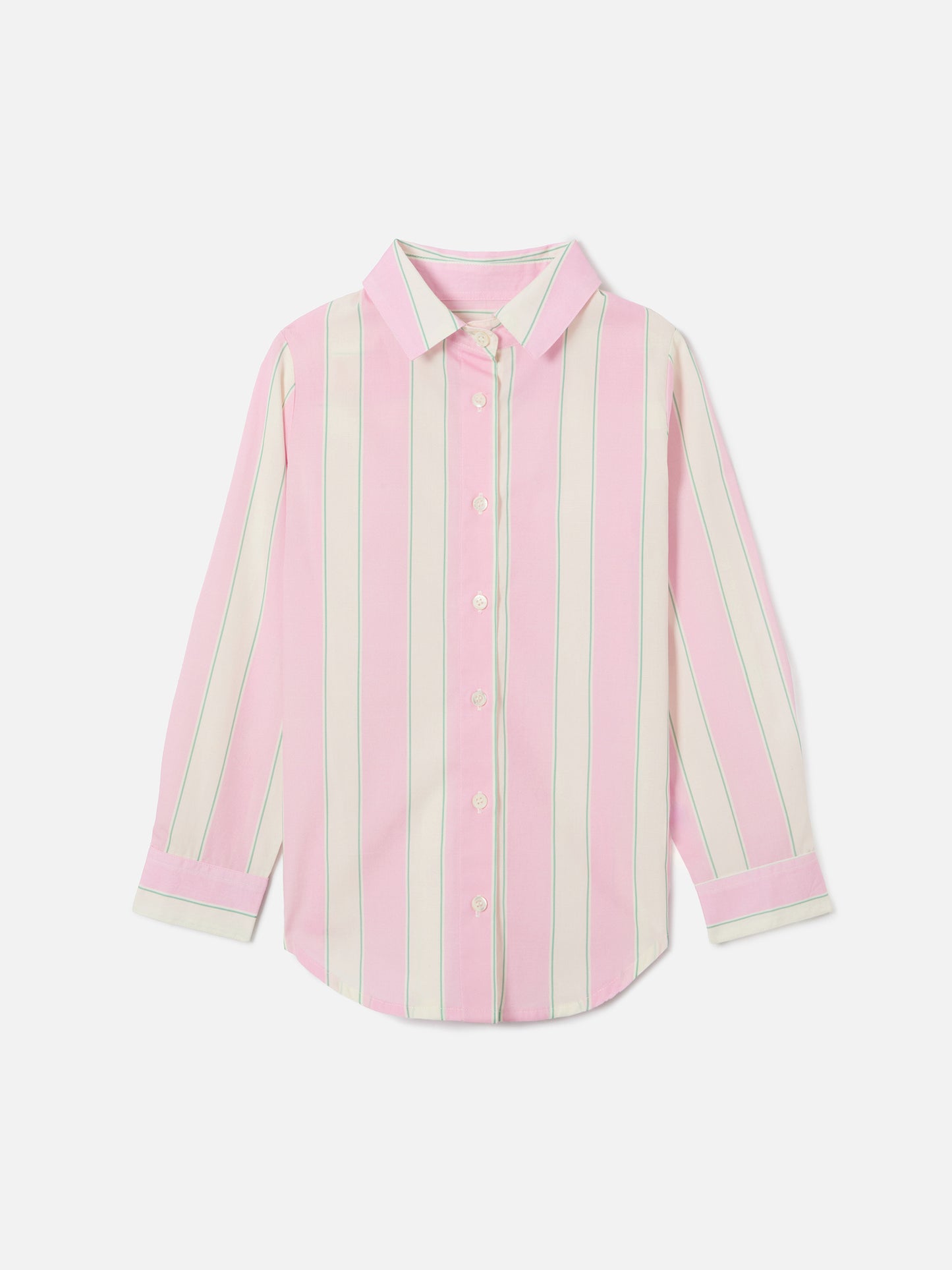 Camicia Mini Brigitte in popeline di cotone a righe bianche, rosa e verdi