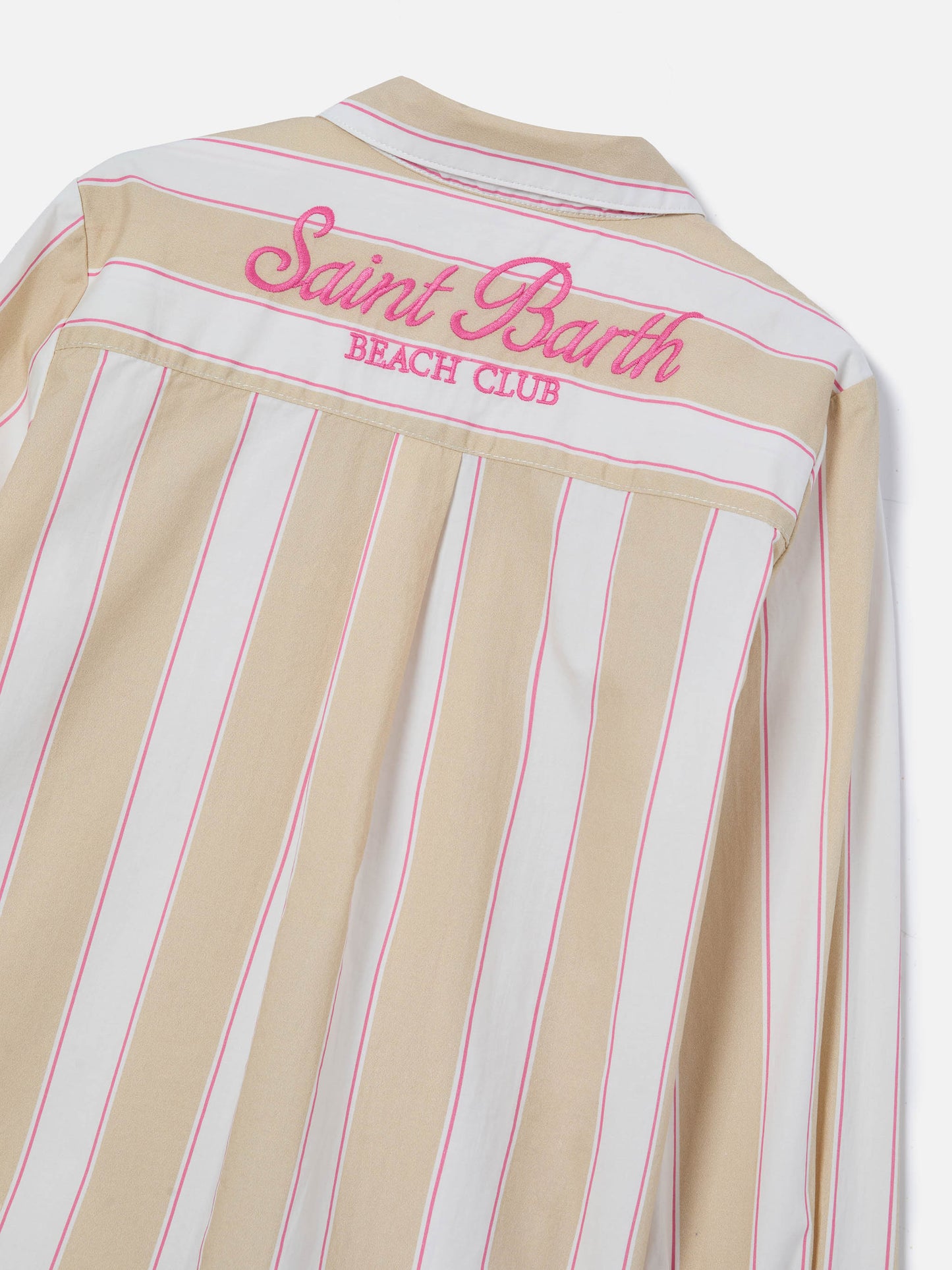 Camicia Mini Brigitte in popeline di cotone a righe beige, bianche e rosa