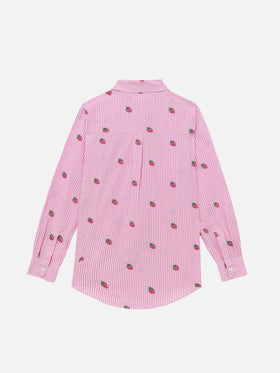 Mini Brigitte pink striped seersucker shirt with strawberry embroidery - MC2 Saint Barth