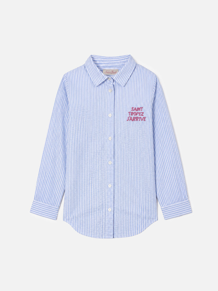 Camicia over da bambina in seersucker con stampa rigata Mini Brigitte