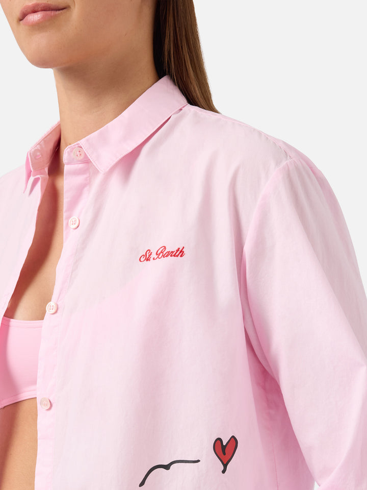 Camicia Brigitte rosa con stampa Snoopy e Lucy | Special Edition