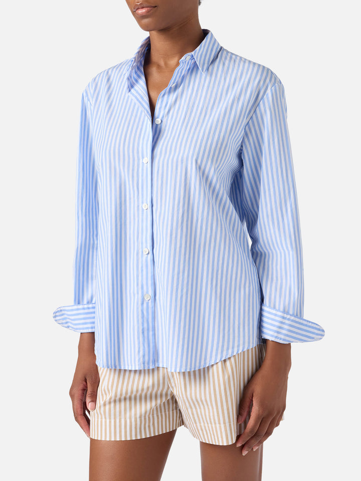 Brigitte light blue striped shirt with Snoopy print | Special Edition