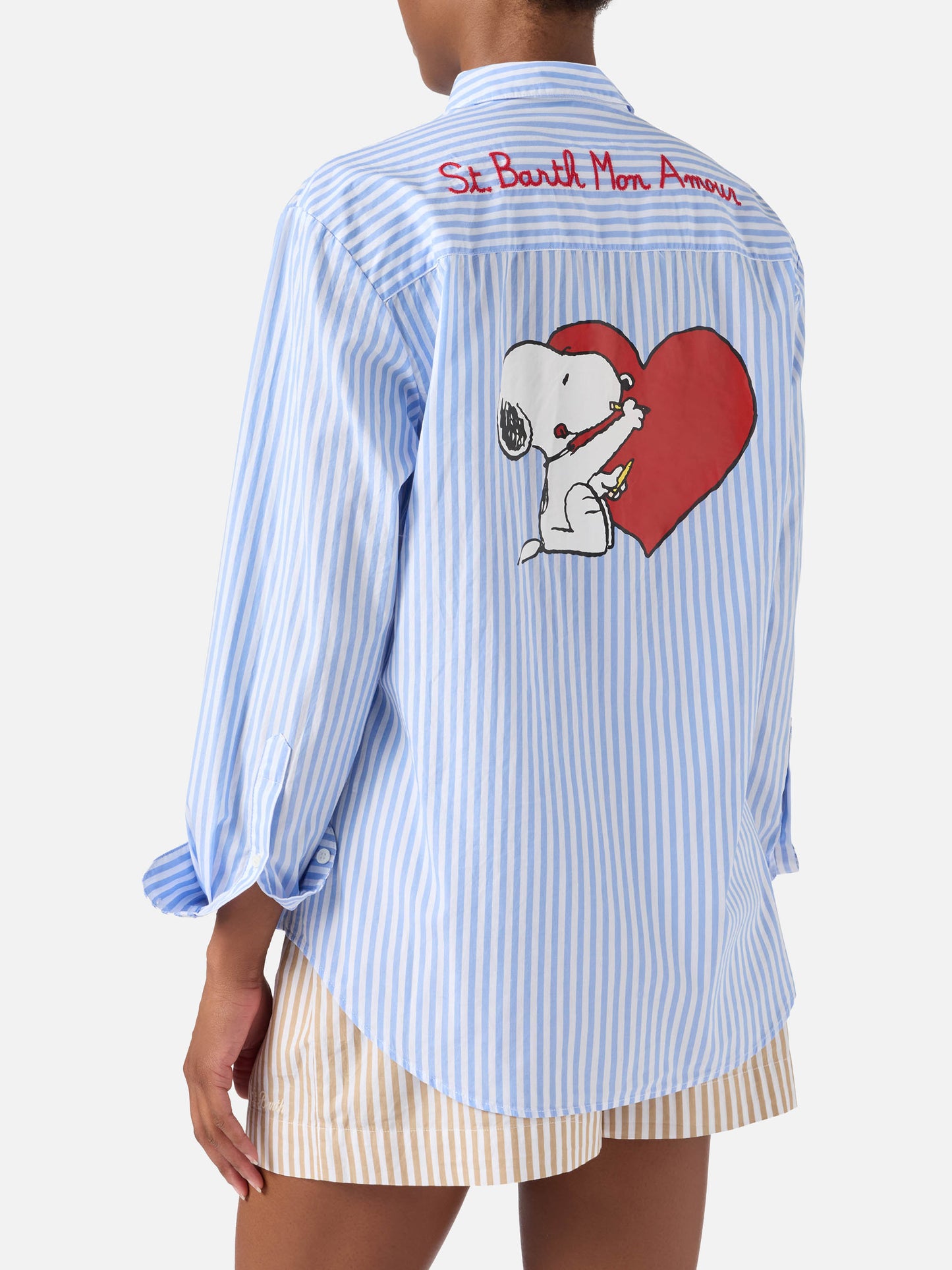 Camicia Brigitte a righe azzurre con stampa Snoopy | Special Edition