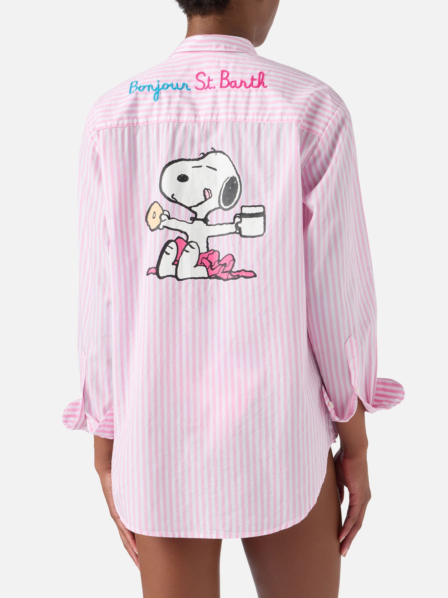 Camicia Brigitte a righe rosa con stampa Snoopy | Special Edition