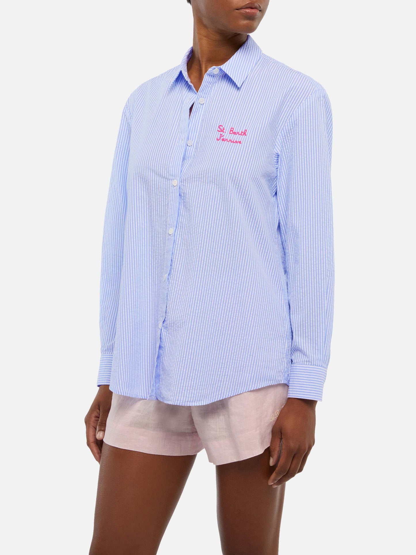 Brigitte gestreiftes Seersucker-Hemd mit Snoopy-Print