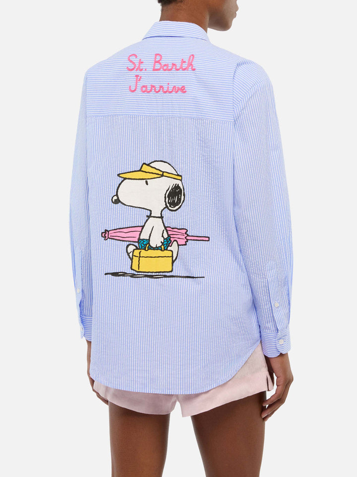 Brigitte camicia in seersucker a righe con stampa Snoopy