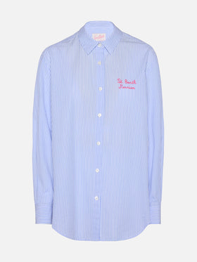 Brigitte gestreiftes Seersucker-Hemd mit Snoopy-Print