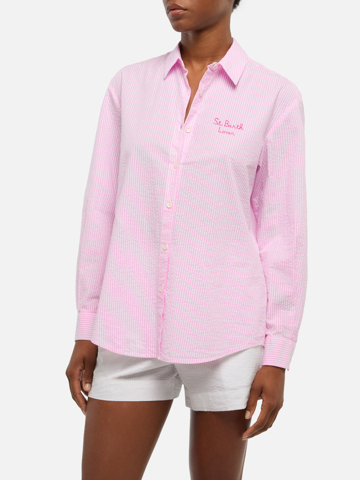 Brigitte striped seersucker shirt with Snoopy print