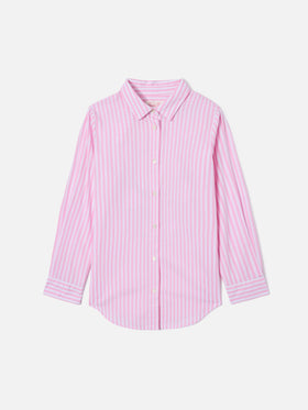 Camicia Mini Brigitte a righe rosa con ricamo Bonjour | Special Edition
