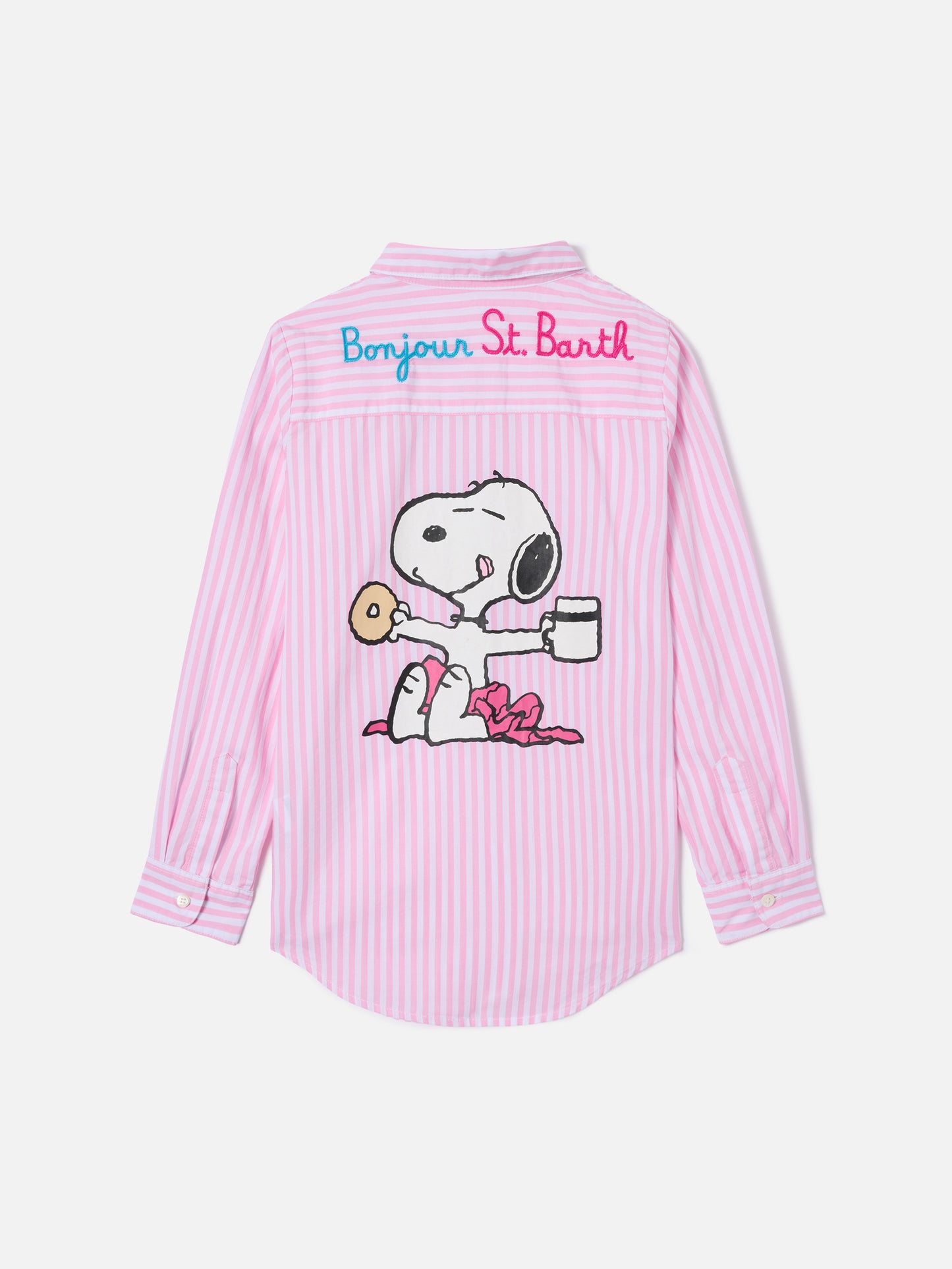 Camicia Mini Brigitte a righe rosa con ricamo Bonjour | Special Edition