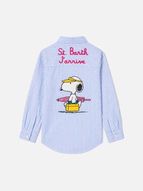 Mini Brigitte gestreiftes Seersucker-Hemd in Hellblau mit Snoopy-Print | SNOOPY PEANUTS® SPECIAL EDITION 