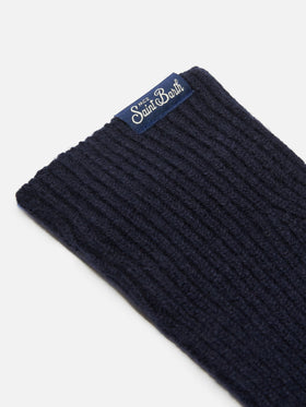 Guanti elasticizzati Brixton a coste in misto cashmere blu notte