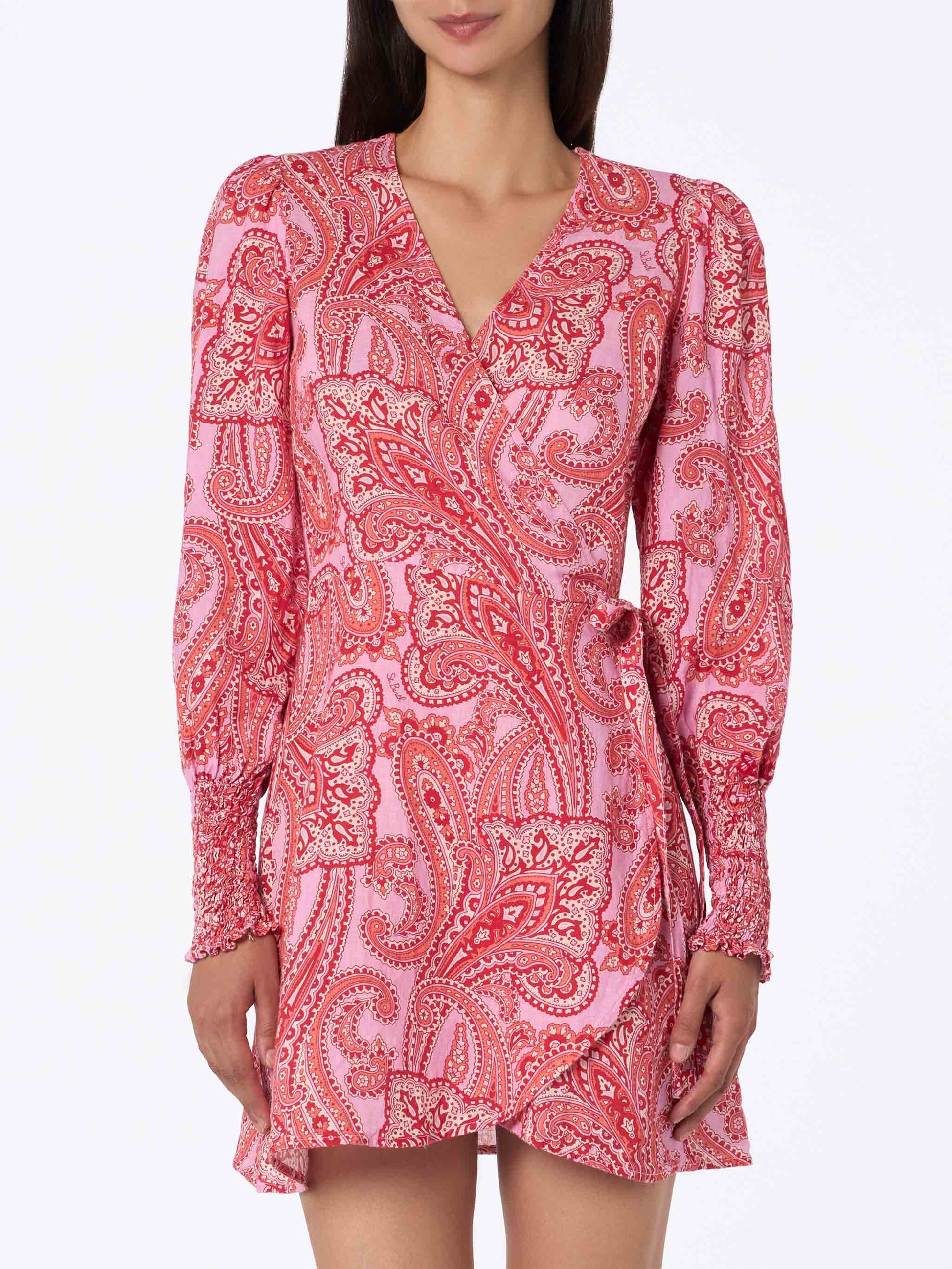 Linen short wrap dress Brilly with paisley print - MC2 Saint Barth