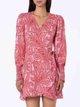 Linen short wrap dress Brilly with paisley print - MC2 Saint Barth