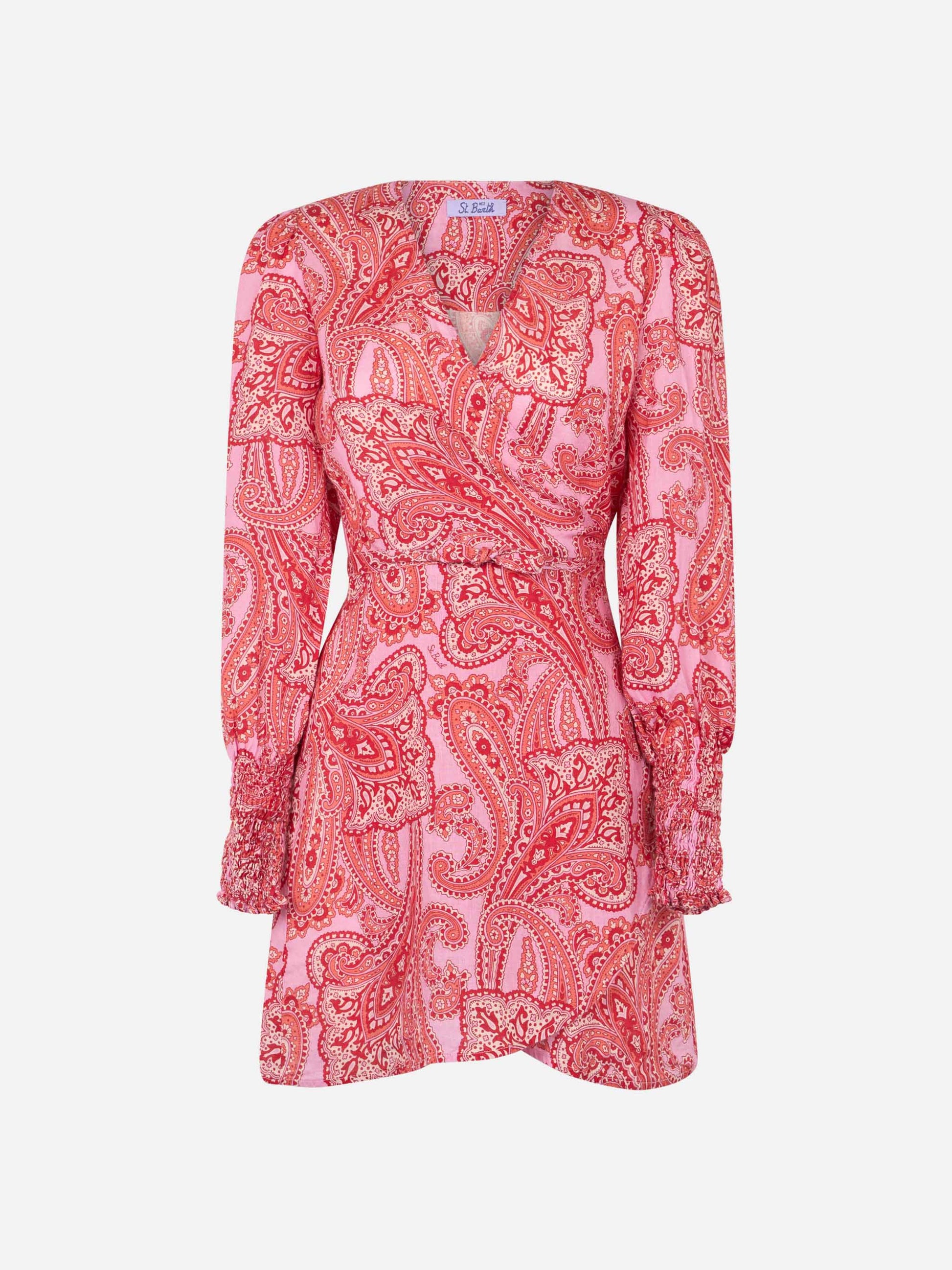 Linen short wrap dress Brilly with paisley print - MC2 Saint Barth
