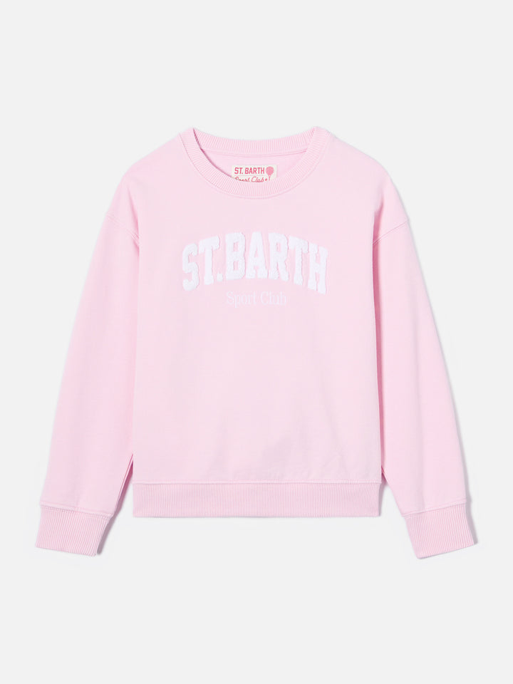 Felpa Briony girocollo rosa con logo effetto spugna