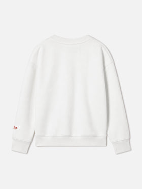 White Briony crewneck sweatshirt with candy cane patches