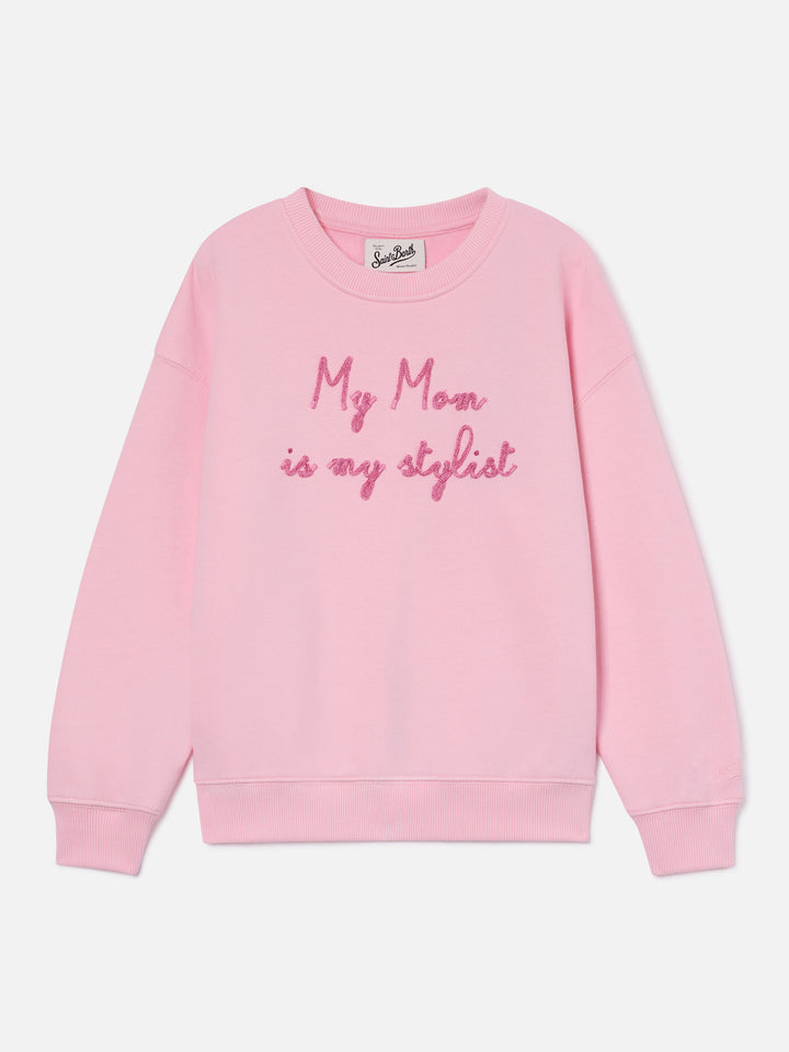 Sweat-shirt rose en mélange de coton Briony avec broderie My Mom Is My Stylist 