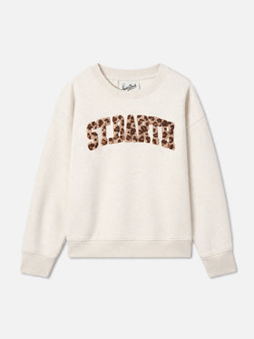 Briony Rundhals-Sweatshirt aus weißem Frottee mit Leopardenprint 
