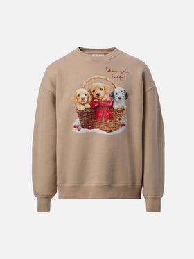 Briony crewneck sweatshirt with puppies print and embroidery