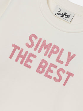 Sweat-shirt blanc en mélange de coton Briony avec imprimé pailleté Simply The Best 