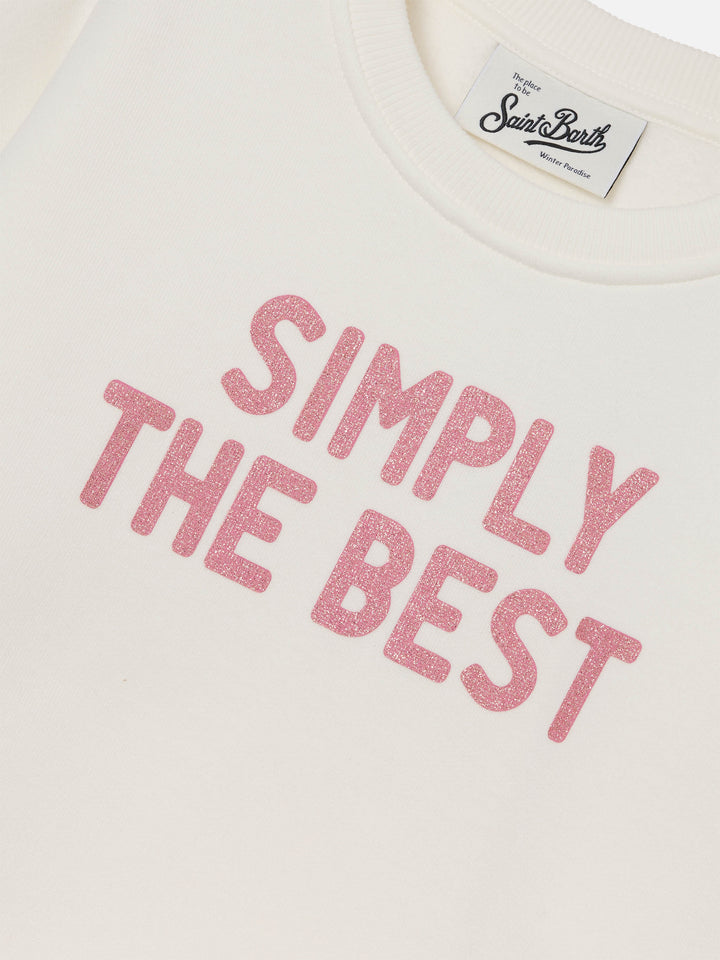 Sweat-shirt blanc en mélange de coton Briony avec imprimé pailleté Simply The Best 