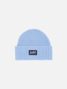 Light blue ribbed beanie Berry Jr with St. Barth patch