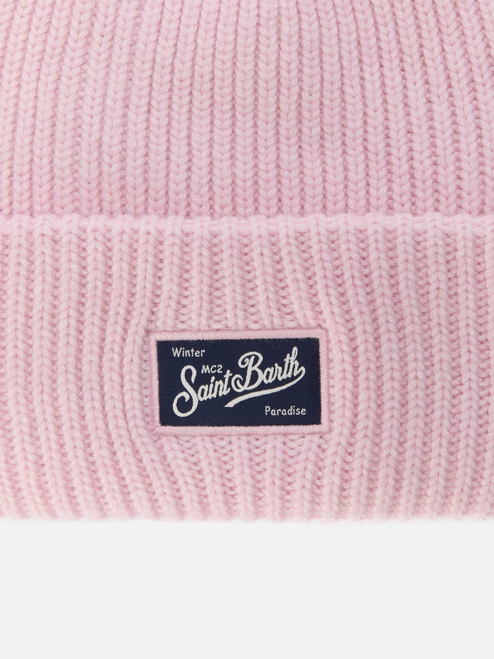 Berretto Berry Jr a coste rosa con patch St. Barth