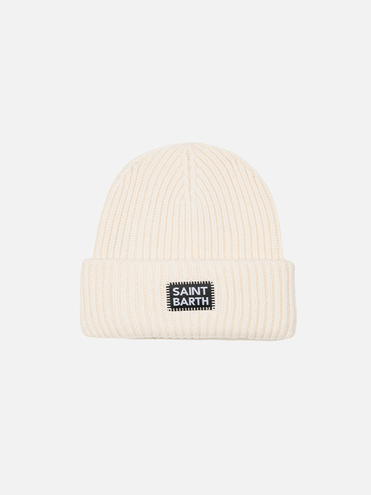 White Berry ribbed knit beanie for kid with Saint Barth patch - MC2 Saint Barth