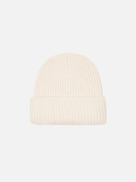 White Berry ribbed knit beanie for kid with Saint Barth patch - MC2 Saint Barth