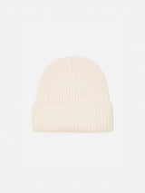 White Berry ribbed knit beanie for kid with Saint Barth patch