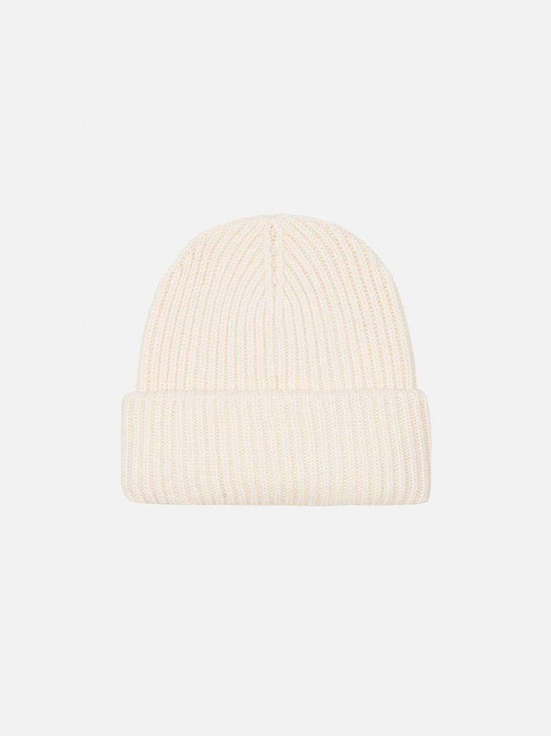 White Berry ribbed knit beanie for kid with Saint Barth patch