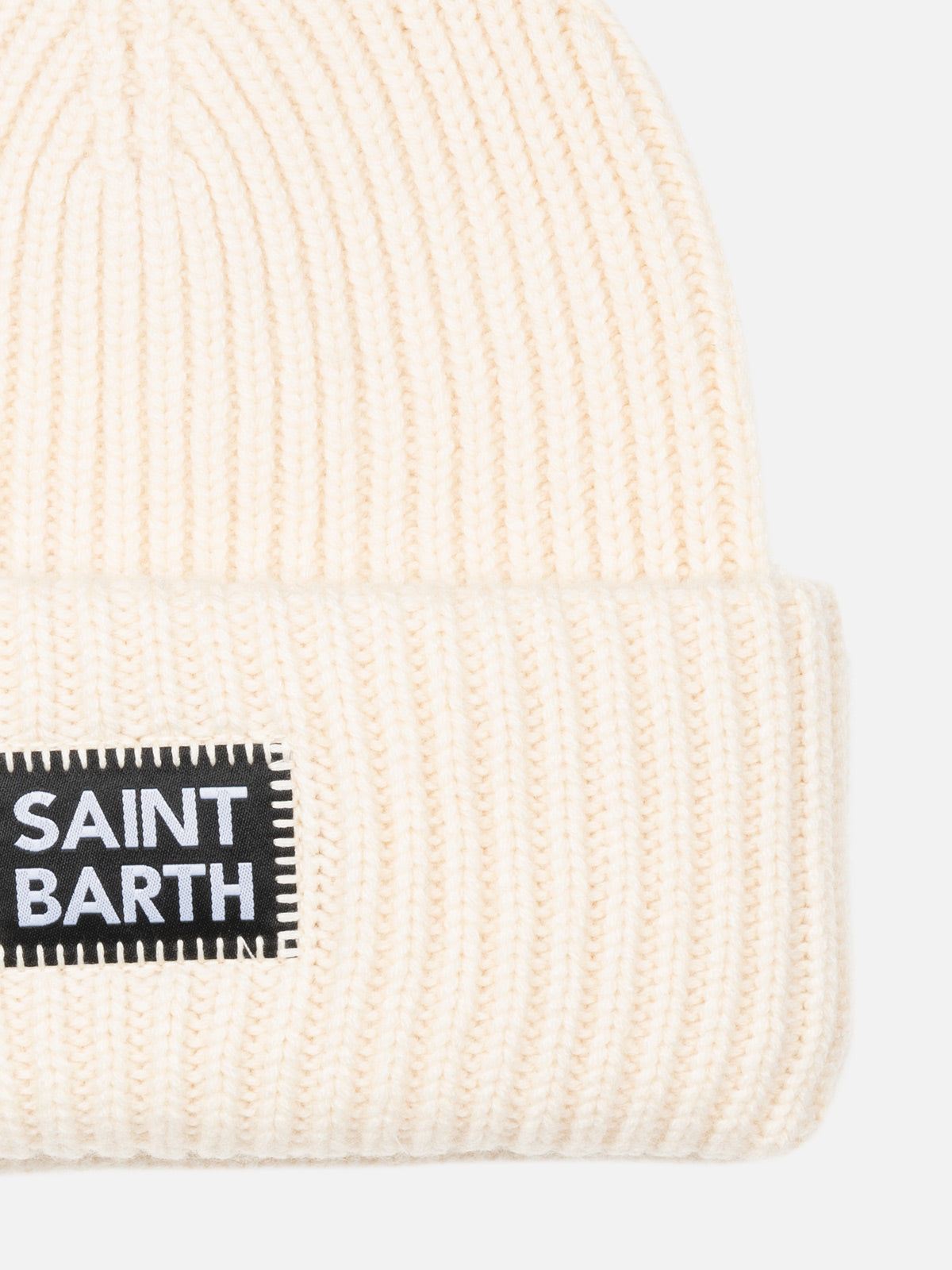 White Berry ribbed knit beanie for kid with Saint Barth patch - MC2 Saint Barth