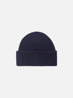 Ribbed beanie Berry in navy blue with Saint Barth patch