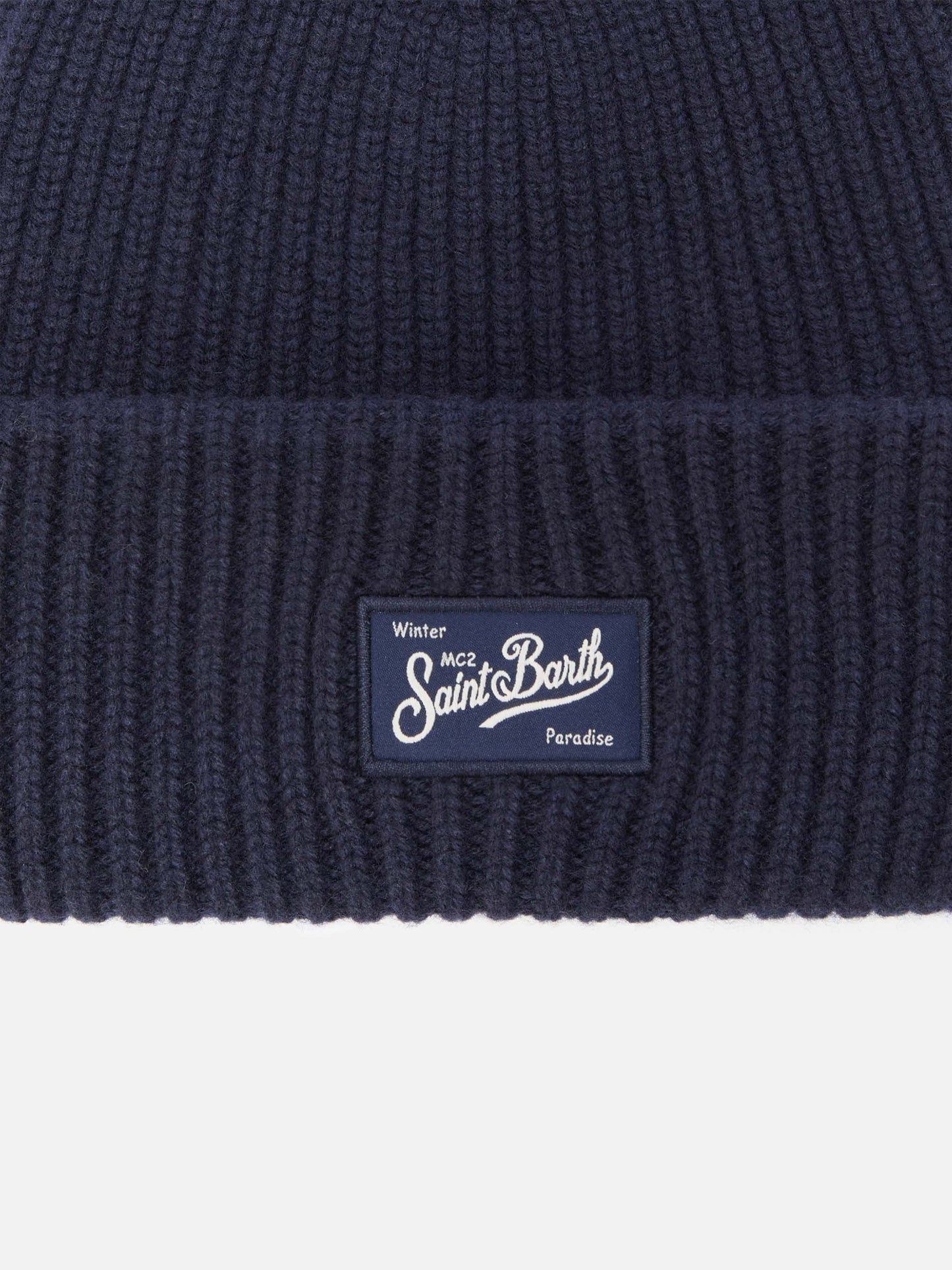 Ribbed beanie Berry in navy blue with Saint Barth patch