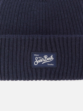 Ribbed beanie Berry in navy blue with Saint Barth patch