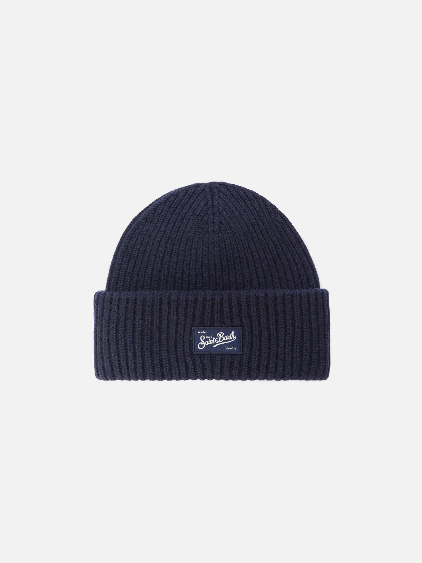 Ribbed beanie Berry in navy blue with Saint Barth patch