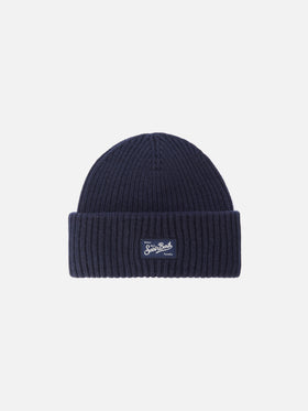 Ribbed beanie Berry in navy blue with Saint Barth patch