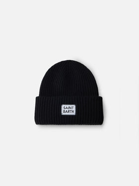 Black ribbed beanie Berry with Saint Barth patch